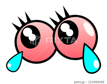 アレルギーや花粉などで目玉から涙を流す眼球のイラスト 123988488
