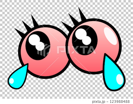 アレルギーや花粉などで目玉から涙を流す眼球のイラスト 123988488
