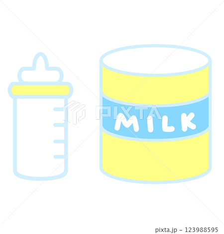 哺乳瓶とミルク缶のかわいい白黒イラスト 123988595