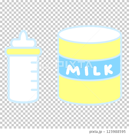 哺乳瓶とミルク缶のかわいい白黒イラスト 123988595