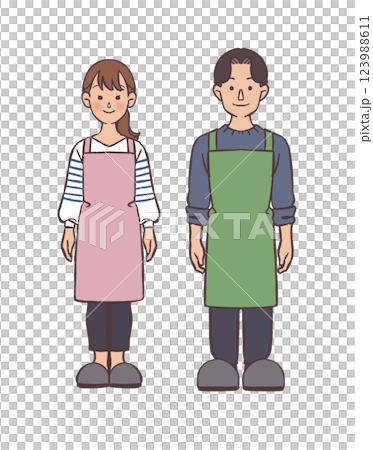 Illustration of a couple wearing aprons Illustration of a couple wearing aprons 123988611