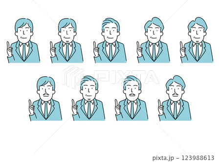 イラスト素材：スーツを着た40から50代男性ビジネスパーソンのシンプルな線画イラスト（カラー） 123988613