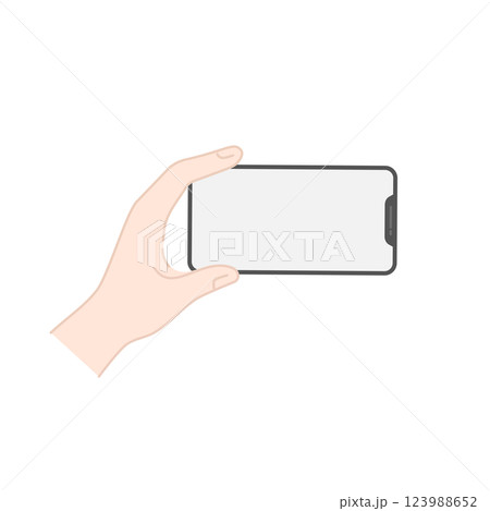 横向きのスマートフォンを片手で持ったイラスト (線画･カラー) 123988652
