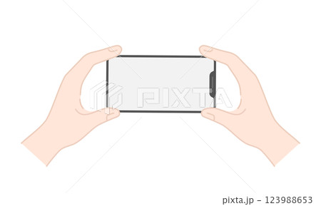 横向きのスマホを両手で持ったイラスト (線画・カラー) 横向きのスマホを両手で持ったイラスト (線画・カラー) 123988653