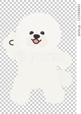 指差しをするビションフリーゼのイラスト　モコモコの白い犬　立ち絵　アバター 123988692