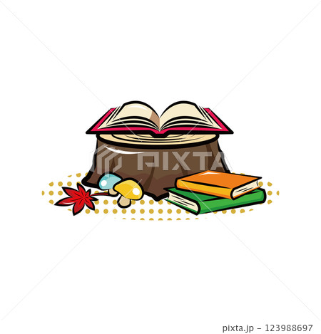 読書の秋｜使える季節行事素材シリーズ(秋)｜ポップなワンポイントイラスト 123988697