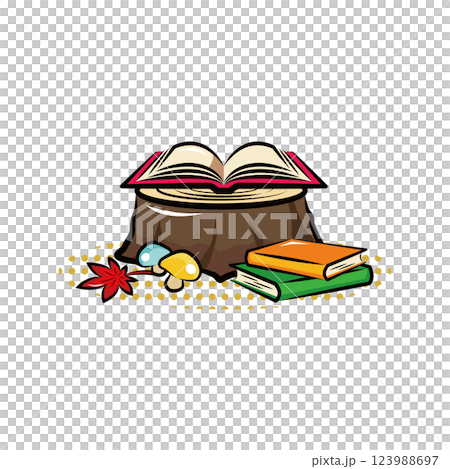 読書の秋｜使える季節行事素材シリーズ(秋)｜ポップなワンポイントイラスト 123988697