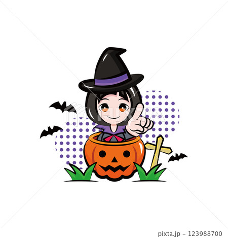 ハロウィン|使える季節行事素材シリーズ(秋)|ポップなワンポイントイラスト ハロウィン|使える季節行事素材シリーズ(秋)|ポップなワンポイントイラスト 123988700