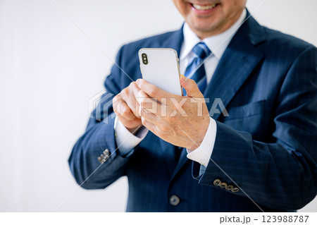 スマホを操作するシニアビジネスマン 123988787