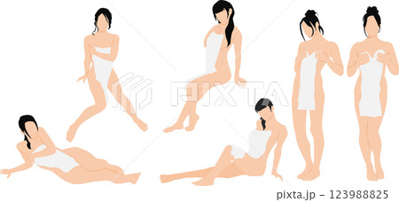 温泉に入る女性のイラストセット 温泉に入る女性のイラストセット 123988825