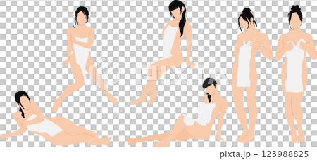 一名女子進入溫泉的插圖集 123988825