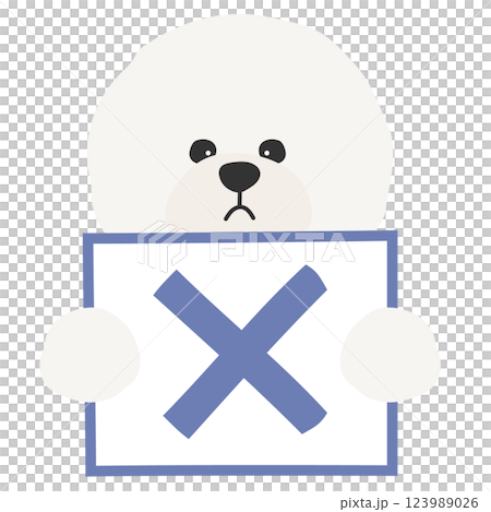 Illustration of a white fluffy dog with a flip with an X drawn on it, Bichon Frise, Maltese Illustration of a white fluffy dog with a flip with an X drawn on it, Bichon Frise, Maltese 123989026