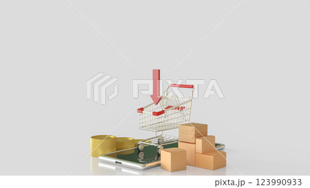 The Shopping cart on mobile for Business concept 3d Rendering. 123990933