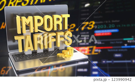 The Import tariff and chart on Notebook for Business concept 3d Rendering. The Import tariff and chart on Notebook for Business concept 3d Rendering. 123990942