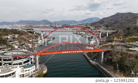 音戸の瀬戸【音戸大橋・第二音戸大橋・伝清盛塚】ドローン空撮_KONDB_007 音戸の瀬戸【音戸大橋・第二音戸大橋・伝清盛塚】ドローン空撮_KONDB_007 123991202
