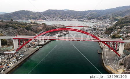 音戸の瀬戸【音戸大橋・第二音戸大橋・伝清盛塚】ドローン空撮_KONDB_022 音戸の瀬戸【音戸大橋・第二音戸大橋・伝清盛塚】ドローン空撮_KONDB_022 123991306