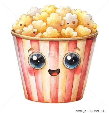 Popcorn Lover Day Kawaii Minimal Watercolor 123991318