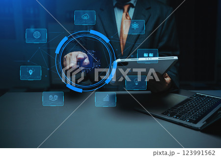 Man using chatbot in computer and tablet smart intelligence Ai.Chat with AI Artificial Intelligence, developed by OpenAI Man using chatbot in computer and tablet smart intelligence Ai.Chat with AI Artificial Intelligence, developed by OpenAI 123991562