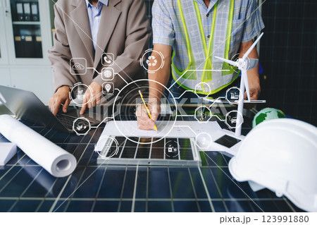 ESG concept of environmental, Green ethical business preserving resources, reducing CO2, Business person team 123991880