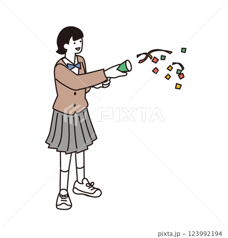 クラッカーをひくアイソメトリック構図の学生のイラスト 123992194