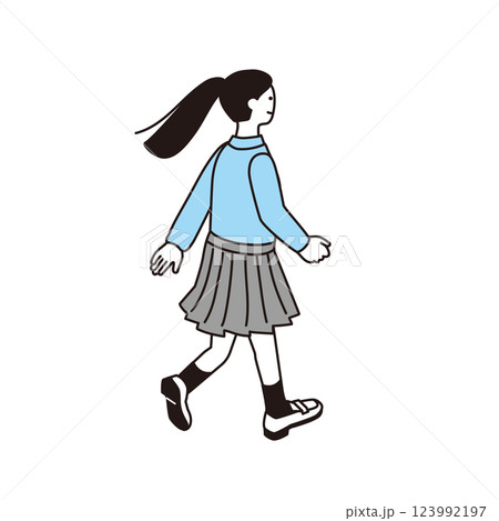 アイソメトリック構図の後ろ姿の女子高生のイラスト 123992197
