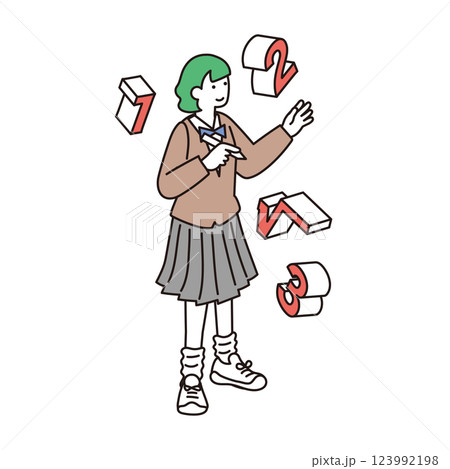 アイソメトリック構図のペンを持つ数学を勉強する女子学生のイラスト アイソメトリック構図のペンを持つ数学を勉強する女子学生のイラスト 123992198