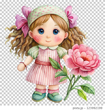 Rag doll Holding the national flower Clipart Watercolor 123992199