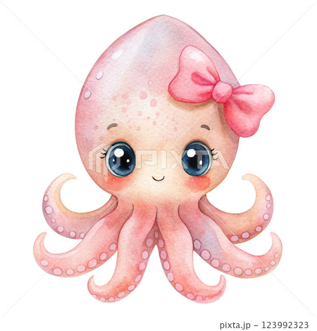 Underwater animals kawaii watercolor 123992323