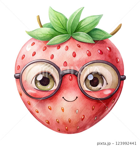 fruit wearing glasses kawaii watercolor 123992441