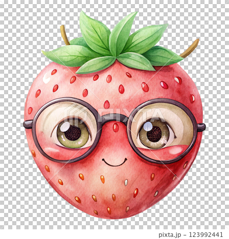 fruit wearing glasses kawaii watercolor 123992441