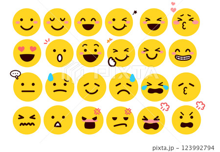 絵文字、顔文字 いろいろな表情の顔のイラストセット 123992794