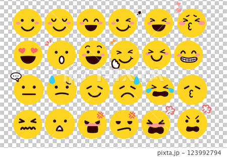 表情符號、表情符號、具有各種表情的臉部插圖集 123992794