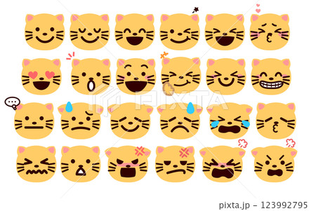 絵文字、顔文字 いろいろな表情の猫の顔のイラストセット 絵文字、顔文字 いろいろな表情の猫の顔のイラストセット 123992795