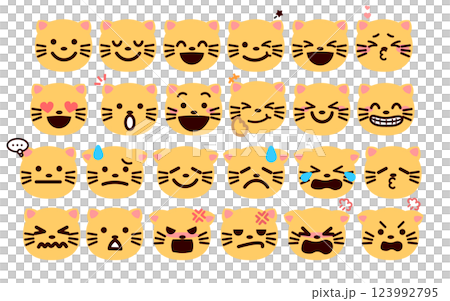 表情符號、表情符號插圖集具有各種表情的貓臉 123992795