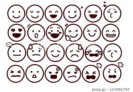 絵文字、顔文字 いろいろな表情の顔のイラストセット 123992797