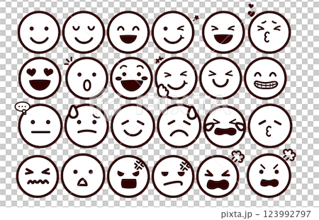 表情符號、表情符號、具有各種表情的臉部插圖集 123992797
