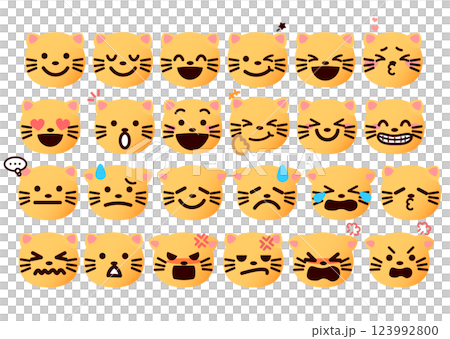 表情符號、表情符號插圖集具有各種表情的貓臉 123992800