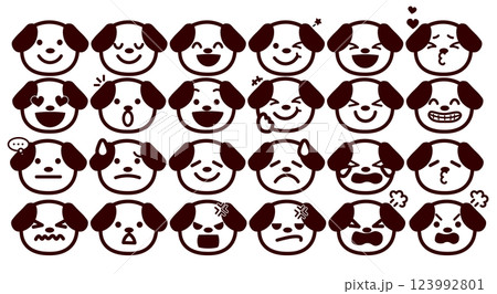 絵文字、顔文字 いろいろな表情の犬の顔のイラストセット 絵文字、顔文字 いろいろな表情の犬の顔のイラストセット 123992801