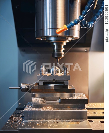 CNC milling machine processing on steel CNC milling machine processing on steel 123993691