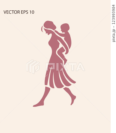Silhouette of a Mother Carrying Her Child on Back 123993984