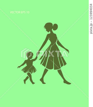 Silhouette of a Mother Walking with Her Daughter 123994034