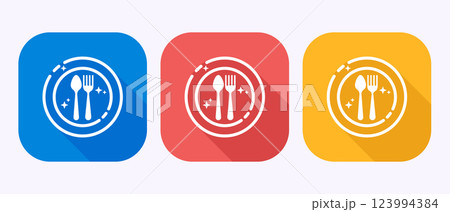 Eating icon button design illustration. Fork, spoon, restaurant icon in shadow button design 123994384