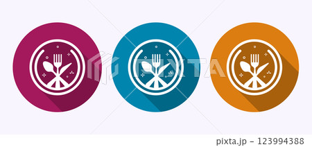 Eating icon button design illustration. Fork, spoon, restaurant icon in shadow button design 123994388