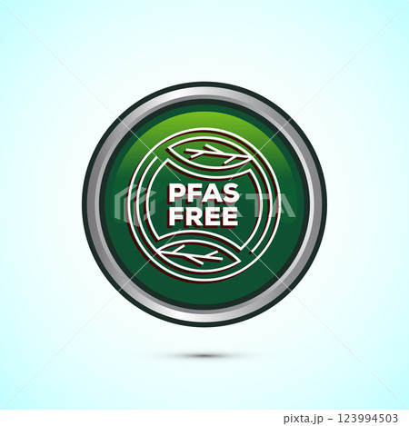 PFAS free icon design illustration, PFAS free label, badge. Proper nutrition. Button design  123994503