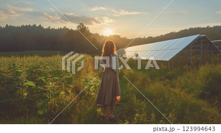 太陽光発電と共に生きる女性 123994643