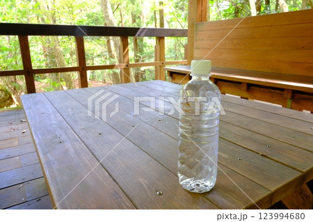 ウッドデッキとミネラルウォーター ウッドデッキとミネラルウォーター 123994680