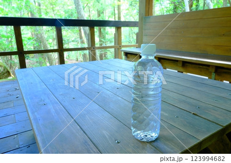 ウッドデッキとミネラルウォーター 123994682