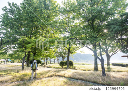 湖畔の散歩道　東郷池 123994703