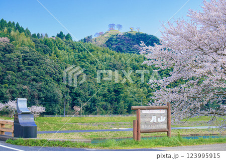 〈島根県〉月山富田城跡と富田橋と桜 123995915