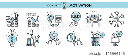 ビジネスシーンのアイコン・イラスト素材　〜やる気と成果、目標達成や人材育成などのピクトグラム〜 123996146